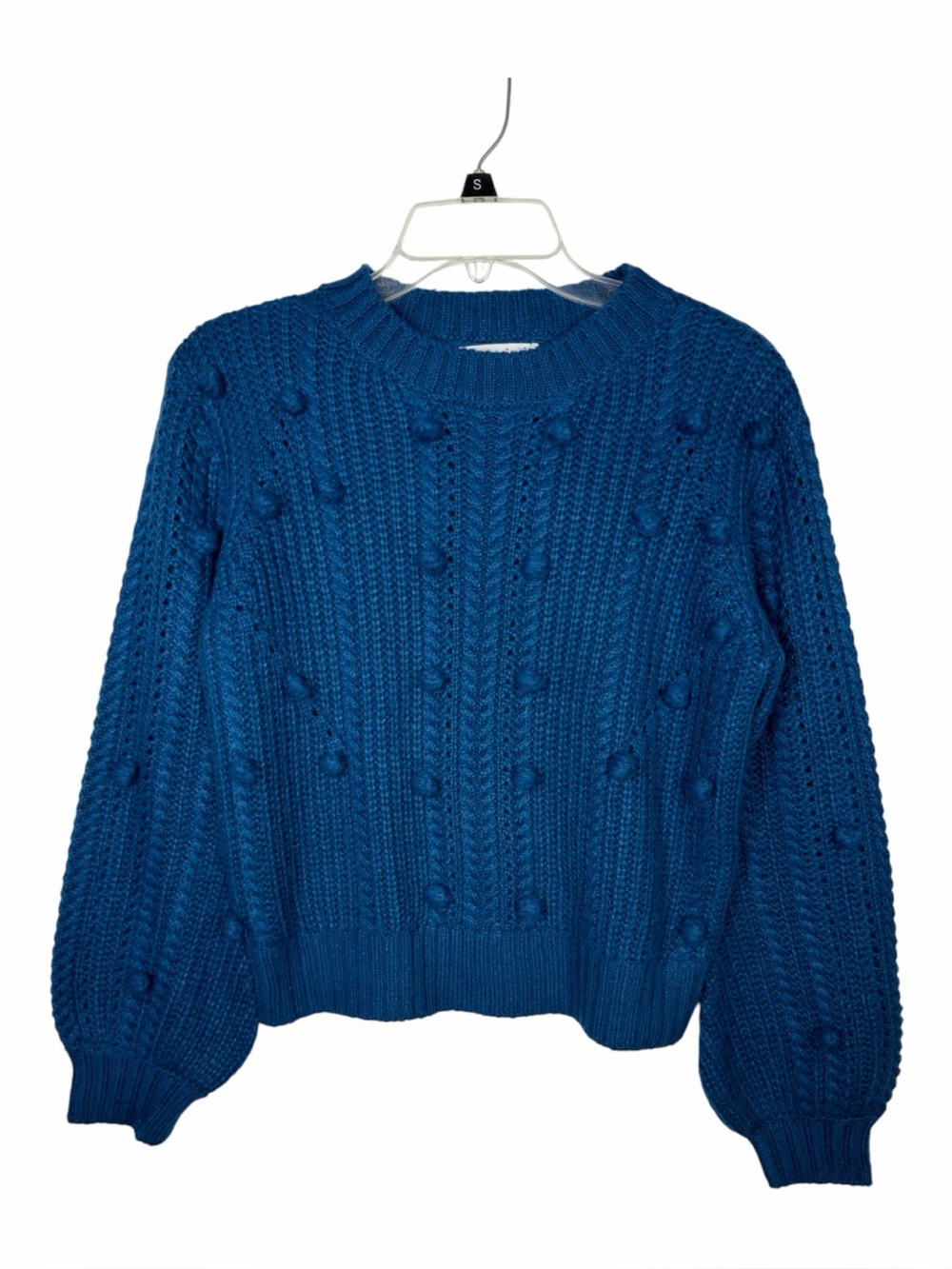 Elodie Women’s NWOT Cable Knit Bobble/Pompom Long Sleeve Sweater In Blue Size XS